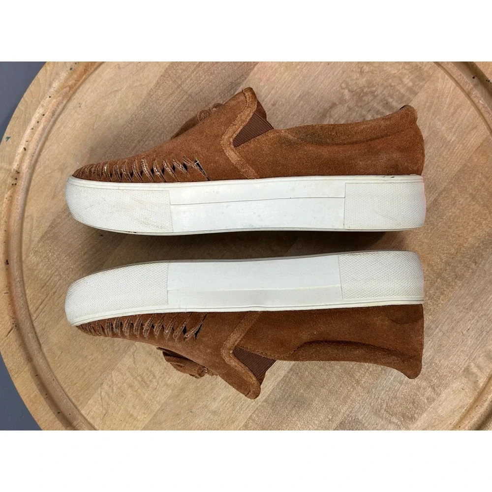 J/Slides NYC Sneakers Womens 6 Brown Suede Tassel‎ Slip On Whipstitch Platform
